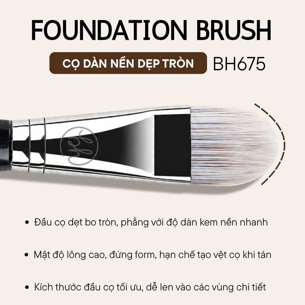 Cọ Dàn Nền/Kem Lót/Kem Chống Nắng Đầu Dẹp Tròn BH COSMETICS Foundation Brush BH675